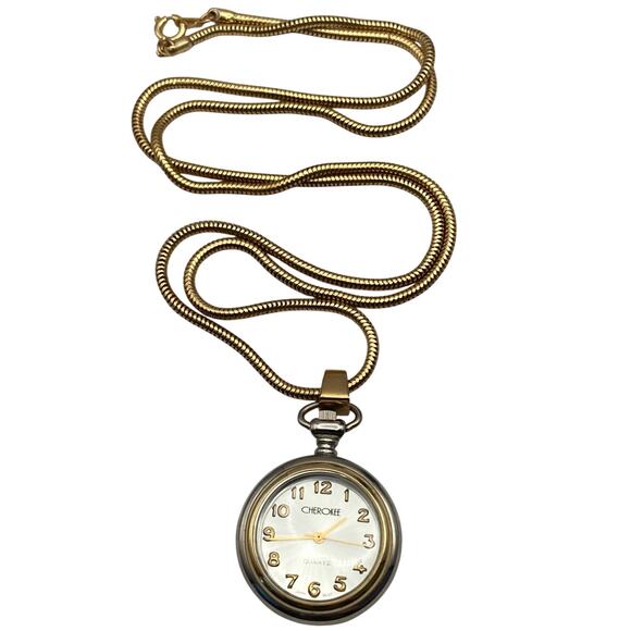 VTG Cherokee Womens Open Face Pendant Pocket Watch 30mm w/ Rope Necklace - Picture 1 of 7